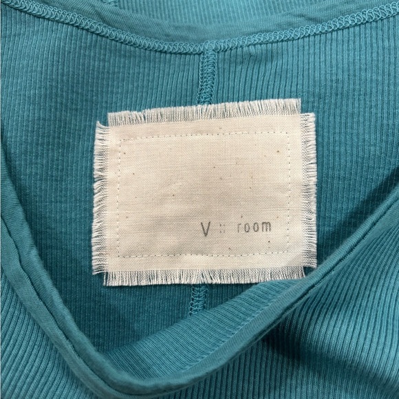 V::room • Women’s Cashmere/Cotton Ribbed Short Sleeve Crew in Peacock Teal NEW M - Picture 4 of 6